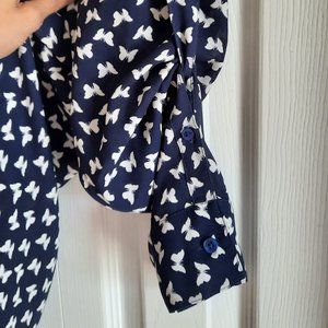 Blue/White Butterfly Print Blouse with adjustable sleeves